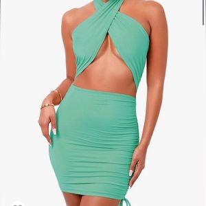 Women's Halter Criss Cross Hollow Out Tie Up Backless Drawstring Ruched Bodycon